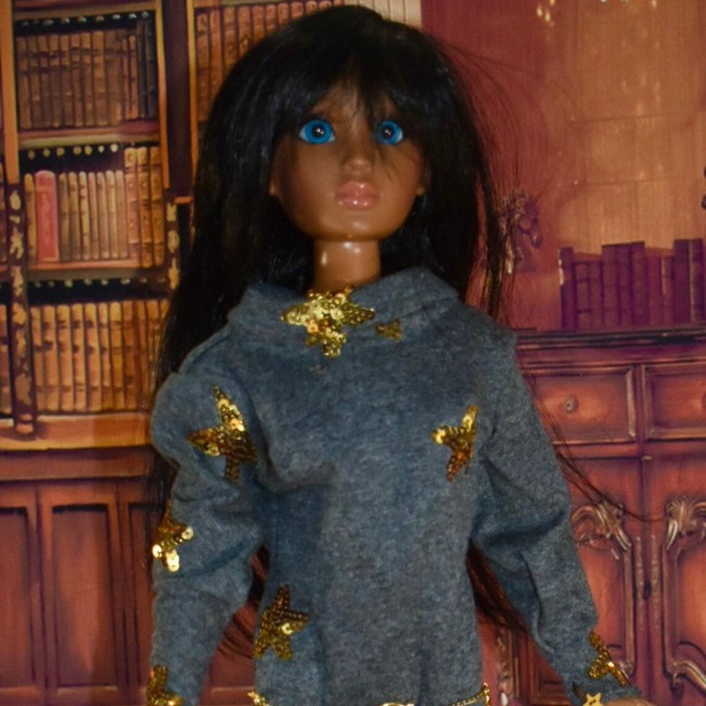 French Terry Dress With Gold Sequined Stars for